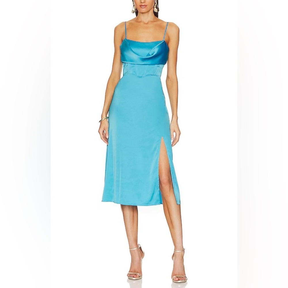 Steve Madden NWT Light Blue Satin Corset Midi Dress